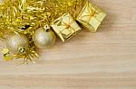 Gold Christmas Bauble And Two Present Boxes Stock Photo