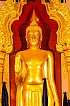 Golden Buddha Statue In The Church Stock Photo