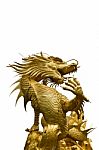 Golden Dragon Statue On White Backgroud Stock Photo