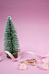 Golden Hairpins With Pink Polka Dot Ribbon On Pink Stock Photo