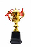 Golden Trophies On White Background Stock Photo