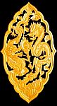 Golden Wood Dragon Carving Isolated On Black Background,with Cli Stock Photo