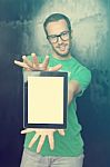 Good Looking Smart Nerd Man With Tablet Computer Stock Photo