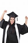 Graduation Of A Woman Dressed In A Black Gown Stock Photo