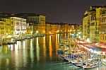 Grand Canal At Night, Venice Stock Photo