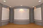 Gray Room With Gallery Stock Photo