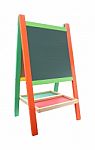 Green Chalkboard With Color Frame On White Background Stock Photo