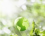 Green Globe In Nature Background Stock Photo