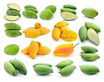 Green Mangoes Isolated On A White Background Stock Photo