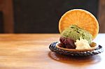 Green Tea Ice Cream With Red Bean Stock Photo