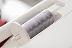 Grey Thread In Sewing Machines Shallow Depth Of Field (soft Focu Stock Photo