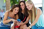 Group Of Friends Having Fun With Smartphones Stock Photo