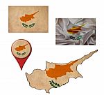 Grunge Cyprus Flag, Map And Map Pointers Stock Photo