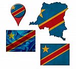 Grunge Democratic Republic Of The Congo Flag, Map And Map Pointe Stock Photo