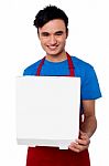 Guy Holding An Open Pizza Box Stock Photo