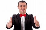 Half Length Of Successful Business Man With Thumbs Up Stock Photo