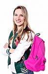 Half Length Shot Of Student With Backpack Stock Photo