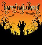 Halloween Background With Zombies Hand Stock Photo
