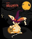 Halloween Card With A Monster Rabbit Holding A Lantern Stock Photo
