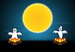 Halloween Ghost Bonfire Moon  Stock Photo