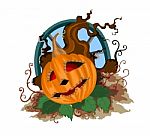 Halloween Pumpkin Scene On A White Stock Photo