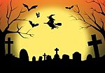 Halloween Silhouette Graveyard Stock Photo