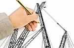 Hand Drawing Crane Line For Construction Concept Stock Photo