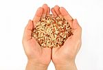 Hand Holding Brown Rice Stock Photo