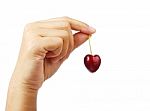 Hand Holding Cherry Heart Shape Isolated Clipping Path Stock Photo