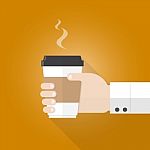 Hand Holding Paper Cup Of Coffee Flat Design Stock Photo