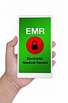 Hand Holding Smartphone Showing Electronic Medical Record Menu O Stock Photo