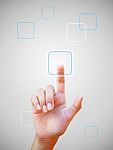 Hand Pushing On Touch Screen Button Stock Photo