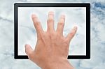 Hand Touching Tablet Pc Stock Photo