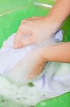 Hand Washing In Plastic Bowl Stock Photo