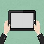 Hands Holding A Tablet Touch Stock Photo