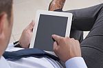 Hands Holding Digital Tablet Stock Photo