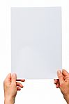 Hands Holding White Sheet Stock Photo