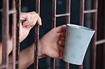 Hands In Jail Request For Coffee Stock Photo