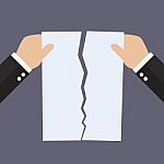 Hands Tearing Apart Document Paper Stock Photo