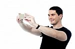 Handsome Smiling Man Taking A Selfie Stock Photo