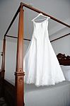 Hanging Wedding Dress Stock Photo