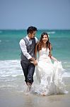Happiness And Romantic Scene Of Love Just Married Couple Walking Stock Photo