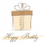 Happy Birthday And Brown Gift Box Isolated On White Card Background Stock Photo