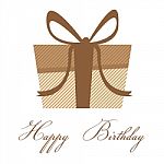 Happy Birthday With Brown Colorful Gift Box On A White Card Background Stock Photo