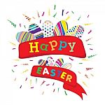 Happy Easter With Colorful Egg Isolated On White Background.  Happy Easter On Party Background Stock Photo