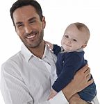 Happy Father With Son Over White Background Stock Photo