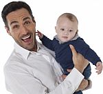 Happy Father With Son Over White Background Stock Photo