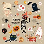 Happy Halloween Clip Art Cartoon Set Stock Photo