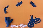 Happy Halloween With Black Cat And Pumpkin And Spider And Skull Stock Photo