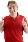 Happy Male Showing Both Thumbs Up Stock Photo